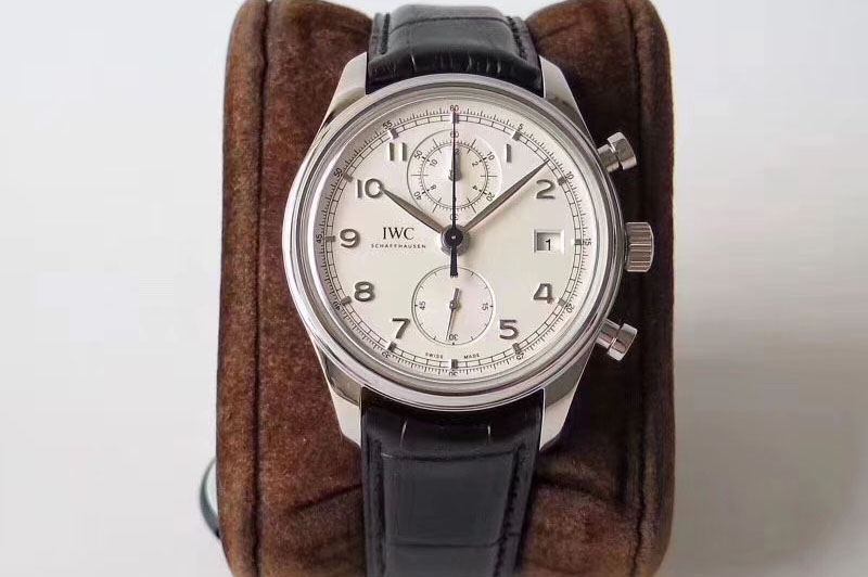 IWC Portugieser Chrono Classic 42 IW390403 ZF 1:1 Best Edition White Dial Blue Hand on Black Leather Strap A7750