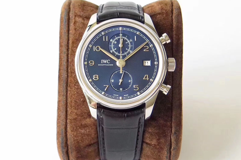 IWC Portugieser Chrono Classic 42 IW390406 ZF 1:1 Best Edition Blue Dial Blue Hand on Black Leather Strap A7750