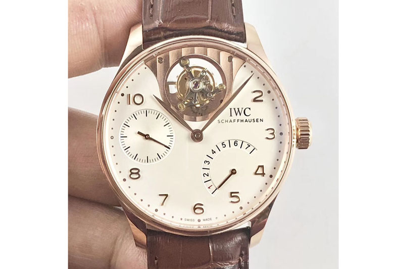 IWC Portuguese Tourbillon IW5046 RG ZF Best Edition White Dial on Brown Leather Strap