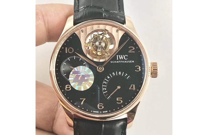 IWC Portuguese Tourbillon IW5046 RG ZF Best Edition Black Dial on Black Leather Strap