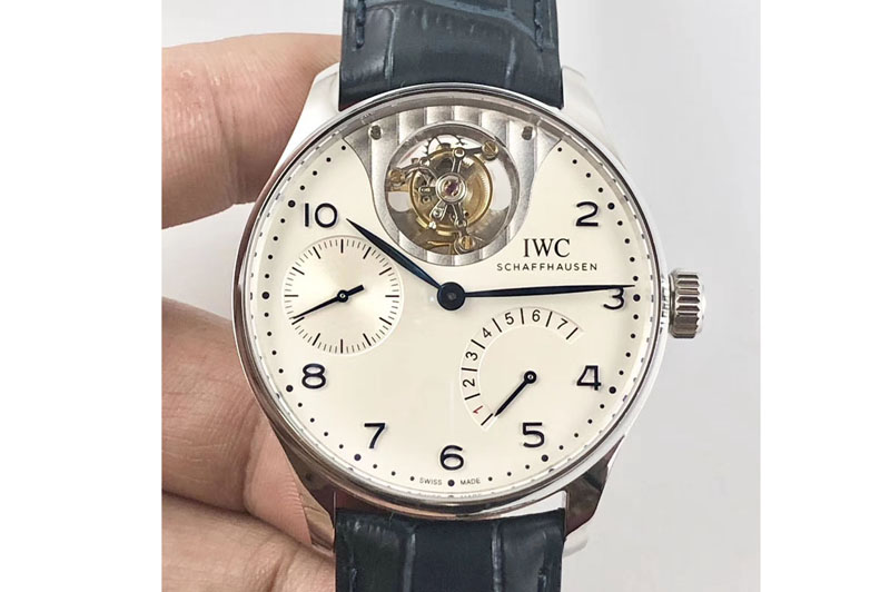 IWC Portuguese Tourbillon IW5046 SS ZF Best Edition White Dial Blue Numbers SS Markers on Blue Leather Strap