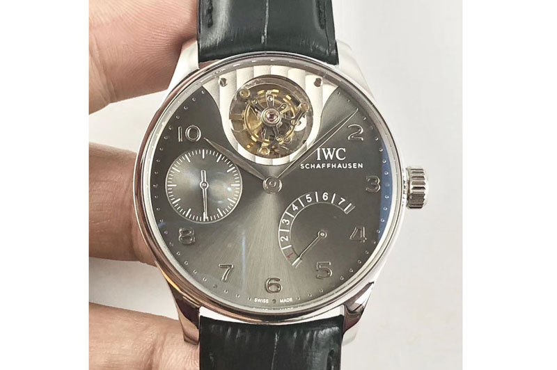 IWC Portuguese Tourbillon IW5046 SS ZF Best Edition Gray Dial SS Markers on Black Leather Strap