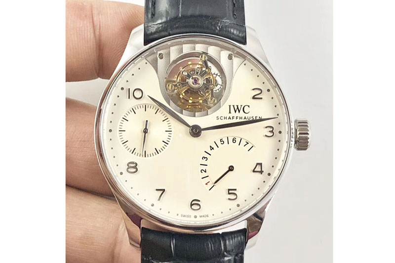 IWC Portuguese Tourbillon IW5046 SS ZF Best Edition White Dial SS Markers on Black Leather Strap