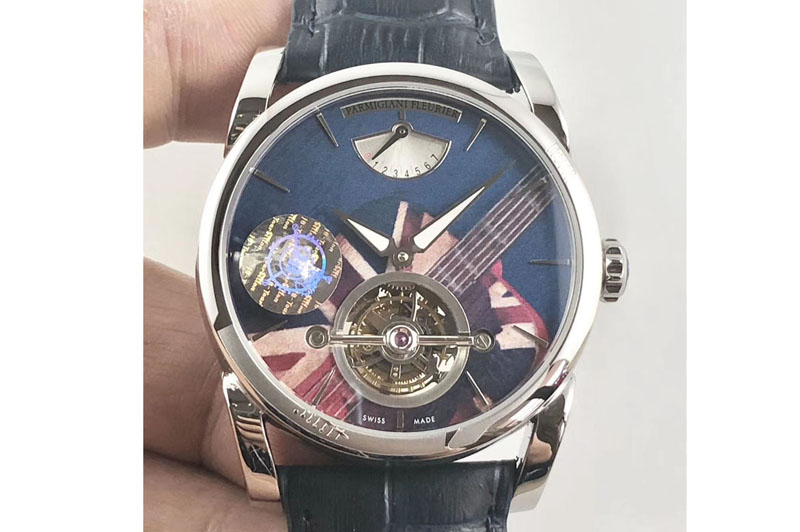 Parmigiani Fleurier Tonda Tourbillon Woodrock SS Real PR JBF Best Edition Blue Dial on Blue Leather Strap