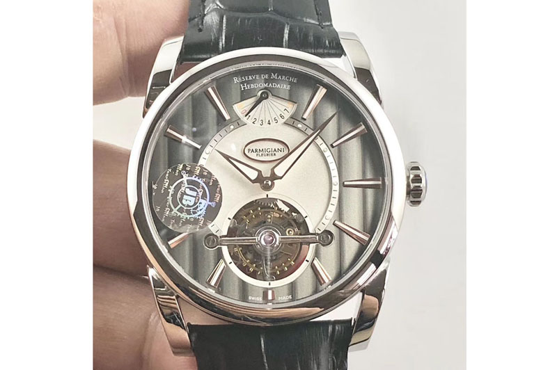 Parmigiani Fleurier Tonda Tourbillon Woodrock SS Real PR JBF Best Edition Black/White Dial on Black Leather Strap