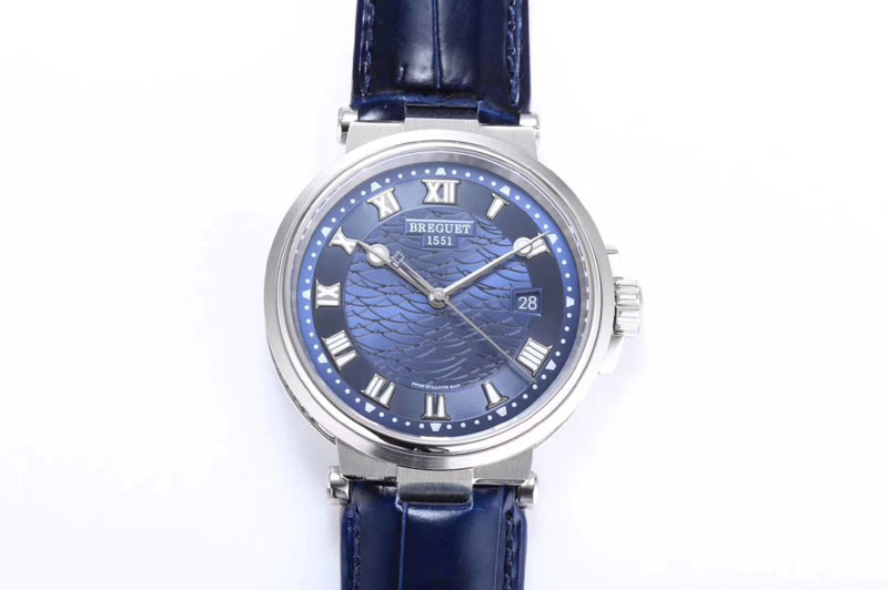 Breguet Marine 5517 SS V9F 1:1 Best Edition Blue Dial on Blue Leather Strap A23J(Free a rubber strap)