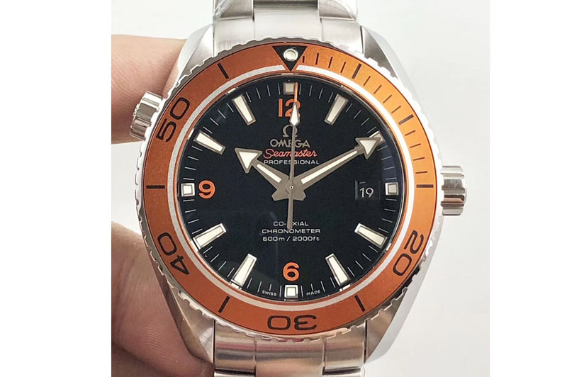 Omega Planet Ocean Professional Orange Bezel 45mm VSF 1:1 Best Edition Black Dial on SS Bracelet VS8500