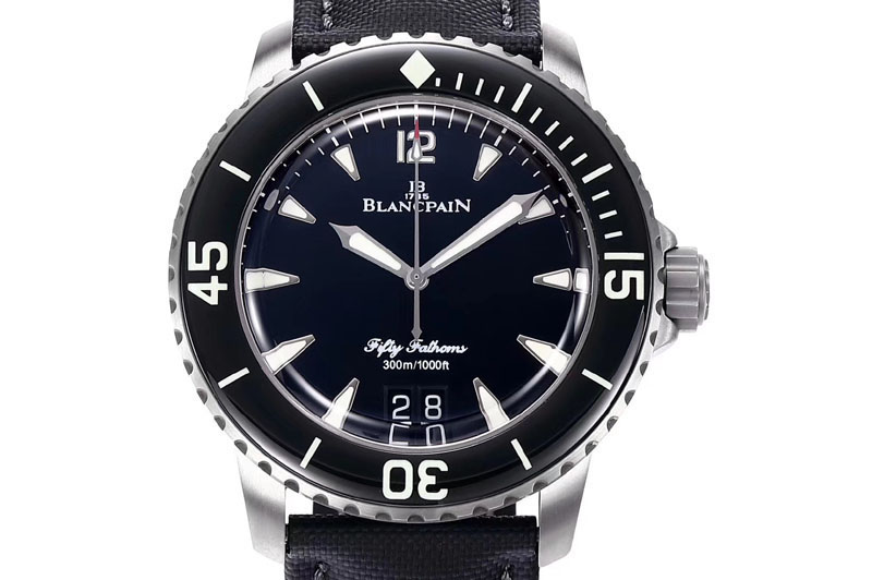Blancpain Fifty Fathoms Titanium Big Date Black HGF Best Edition Black Dial on Sail-canvas Strap A6918B (Free Tool And Nylon Str
