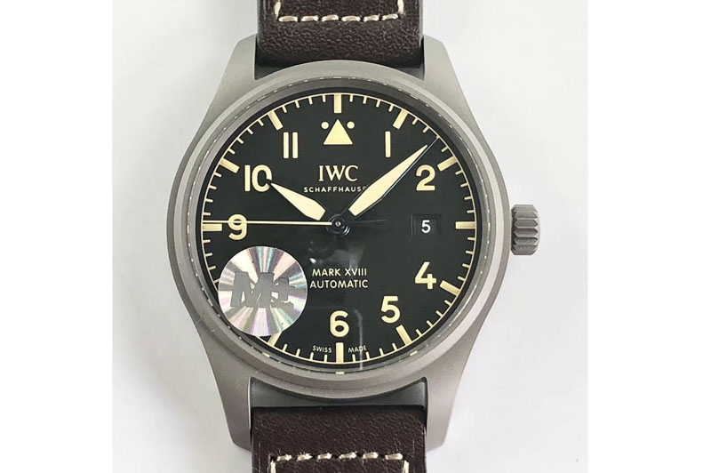 IWC Mark XVIII IW327006 Titanium M+F 1:1 Best Edition Black Dial on Brown Leather Strap A35111 (Free Nylon Strap)