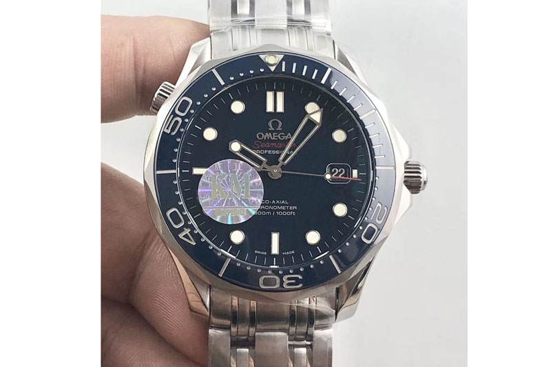 Omega Seamaster 300M Chronometer SS KM 1:1 Best Edition Ceramic Bezel Blue Dial on SS Bracelet A2500
