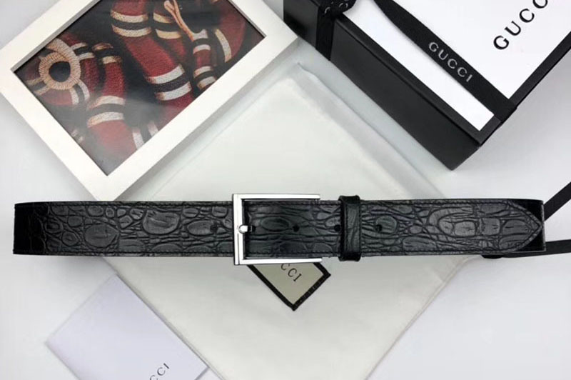 Gucci Crocodile 35mm belt with Rectangular buckle Black