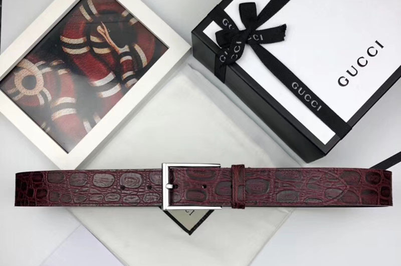 Gucci Crocodile 35mm belt with Rectangular buckle Brown