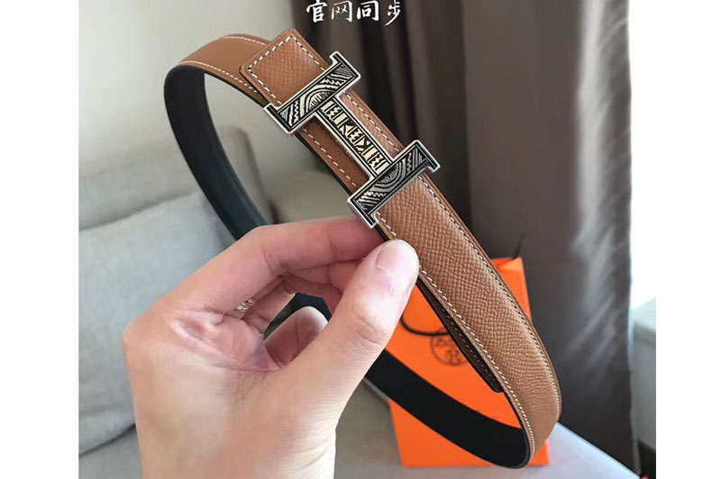 Hermes Mini Constance 24mm Belts Togo Leather Brown/Black