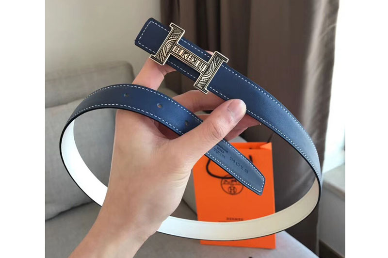 Hermes Mini Constance 24mm Belts Togo Leather Blue/White