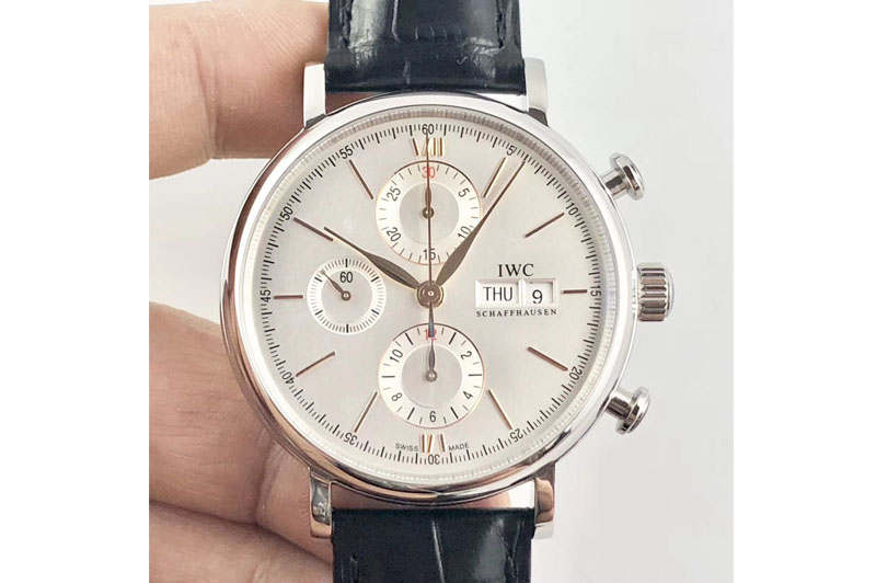 IWC Portofino IW391022 SS ZK 1:1 Best Edition White Dial Gold Markers On black leather strap A7750