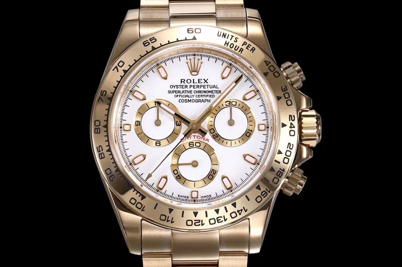 Rolex Daytona 116508 ARF 1:1 Best Edition YG Plated 904L SS Case and Bracelet White Dial A4130 Super Clone