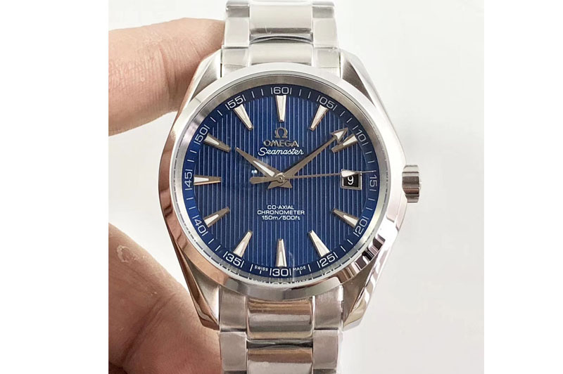 Omega Aqua Terra 150M SS TW 1:1 Best Edition Blue Textured Dial Silver Markers on SS Bracelet A8500 Super Clone