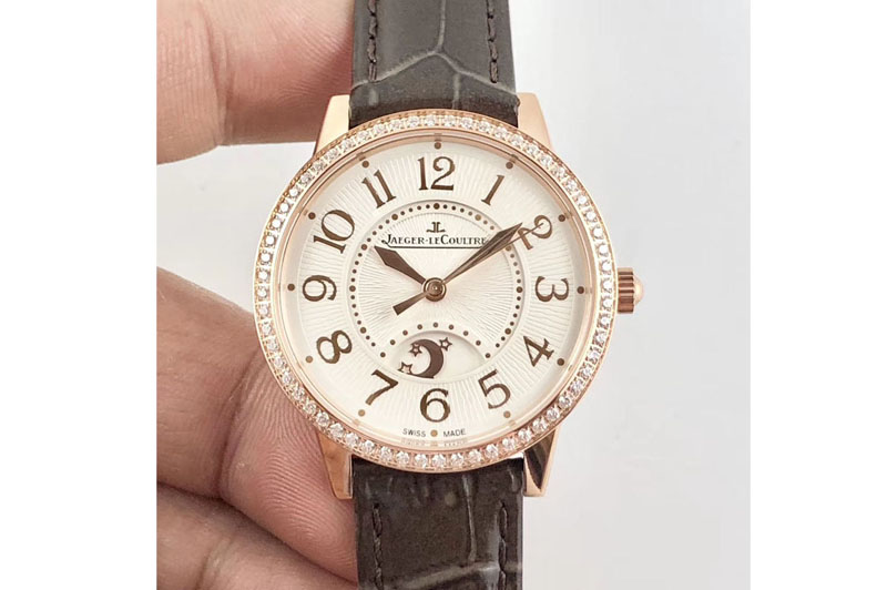 Jaeger-LeCoultre Master Ultra-Thin Moon Ladies RG ZF 1:1 Best Edition White Texture Dial on Black Leather Strap A898