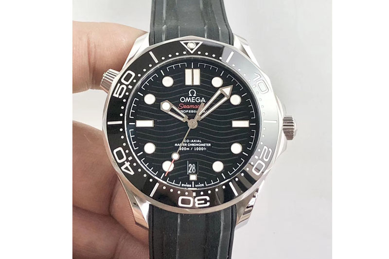 Omega 2018 Seamaster Diver 300M OMF Best Edition Black Ceramic Black Dial on Black Rubber Strap A8800 (Black Balance Wheel)