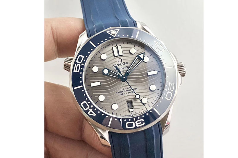 Omega 2018 Seamaster Diver 300M OMF Best Edition Blue Ceramic Gray Dial on Blue Rubber Strap A8800 (Black Balance Wheel)