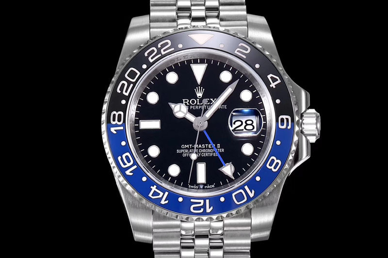 Rolex GMT-Master II 126710 Black/Blue Ceramic Bezel 904L SS DJF Best Edition Black Dial on 904L Jubilee Bracelet A2836