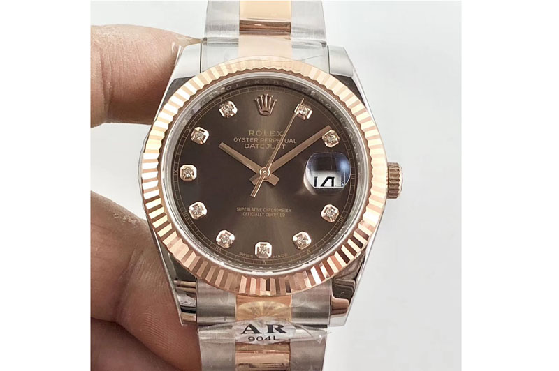Rolex DateJust 41 126331 SS/RG ARF 1:1 Best Edition 904L Steel Brown Dial Diamonds Markers on Oyster Bracelet A2824