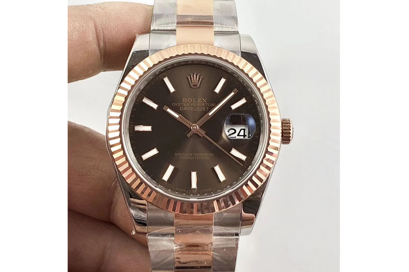 Rolex DateJust 41 126331 SS/RG ARF 1:1 Best Edition 904L Steel Brown Dial Stick Markers on Oyster Bracelet A2824