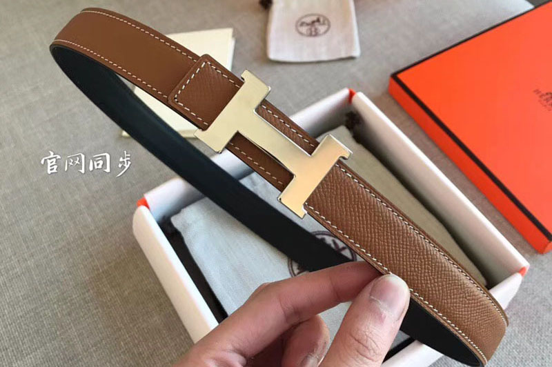 Hermes Quizz 24mm Reversible Leather Belt Original Tan/Black Leather