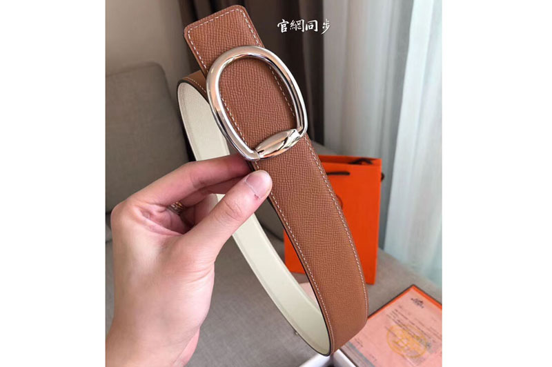 Hermes Mors 42mm Reversible Leather Belt Original Tan/White Togo Leather