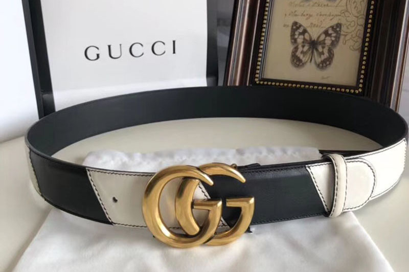 Gucci 582348 40cm Leather belt with Double G buckle Black and White Leather