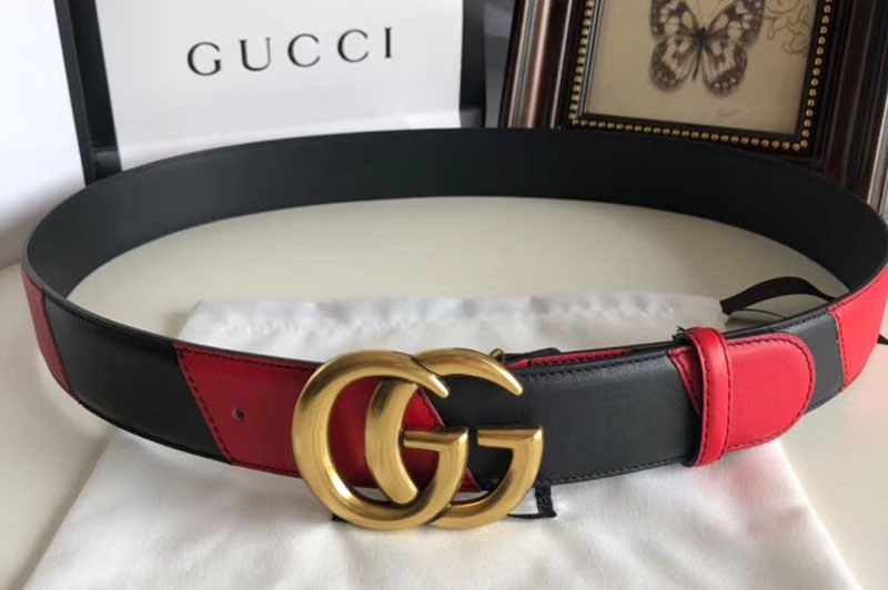 Gucci 582348 40cm Leather belt with Double G buckle Black and Red Leather