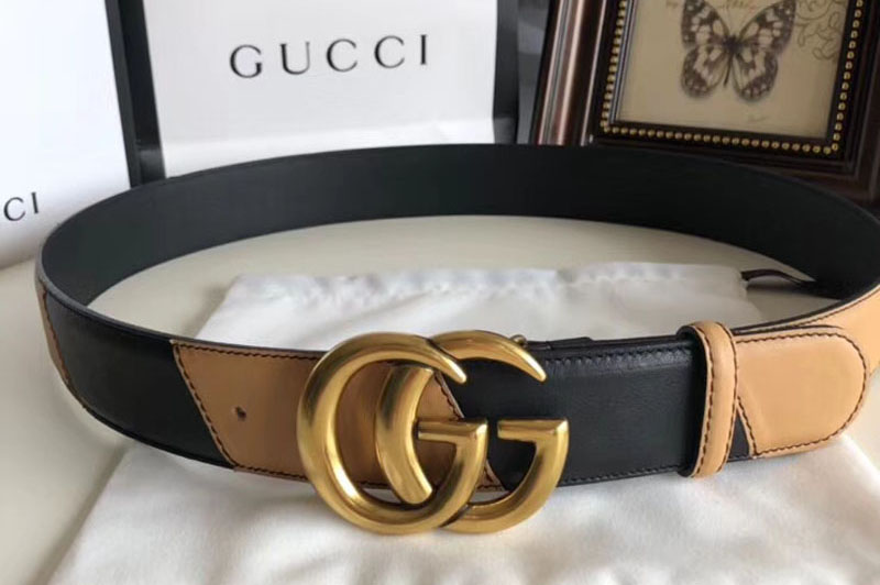 Gucci 582348 40cm Leather belt with Double G buckle Black and Tan ...