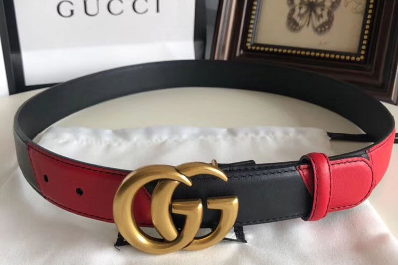 Gucci 582348 30cm Leather belt with Double G buckle Black and Red Leather