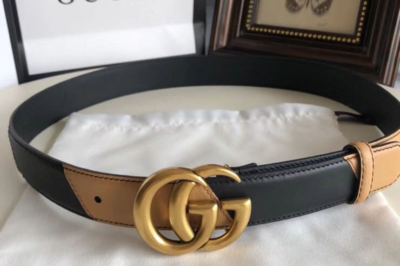 Gucci 582348 30cm Leather belt with Double G buckle Black and Tan Leather