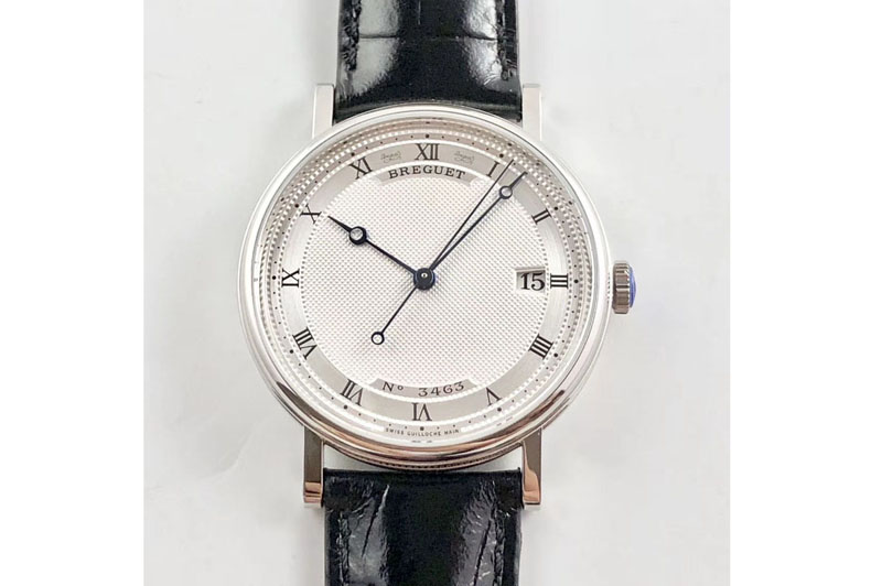 Breguet Classique Auto 5177 SS 3643 FK V3 1:1 Best Edition White Dial Numeral Markers On Black Leather Strap Cal.777Q