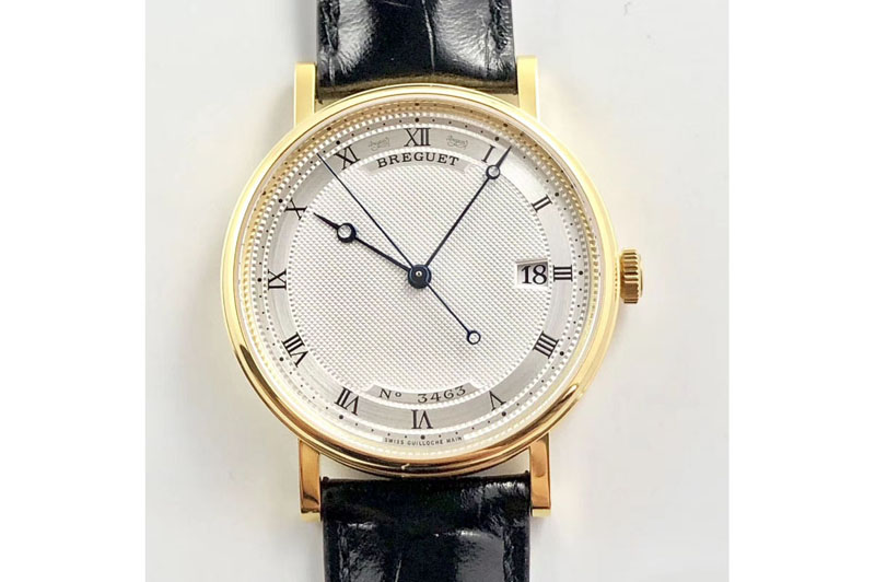 Breguet Classique Auto 5177 YG 3463 FK V3 1:1 Best Edition White Dial Numeral Markers On Black Leather A777Q