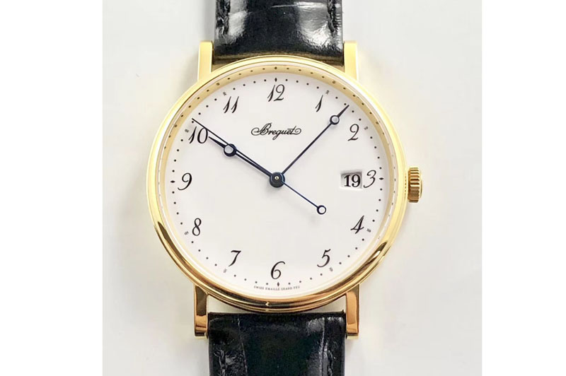 Breguet Classique Auto 5177 YG FK V3 1:1 Best Edition White Dial Numeral Markers On Black Leather A777Q