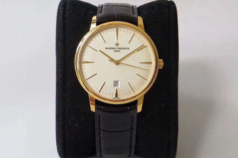 Vacheron Constantin Patrimony 85150 YG FK 1:1 Best Edition White dial on Black Leather Cal.2450SC