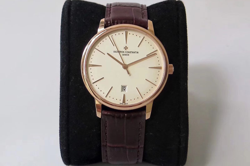 Vacheron Constantin Patrimony 85150 RG FK 1:1 Best Edition White dial on Brown Leather Cal.2450SC
