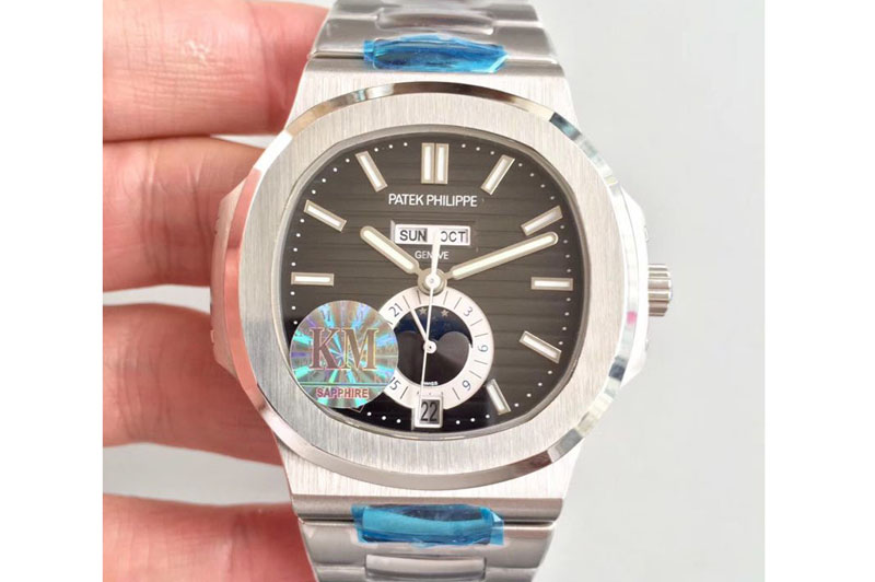 Patek Philippe Nautilus 5726 Complicated SS KMF Best Edition Brown Textured Dial on SS Bracelet A324 V2