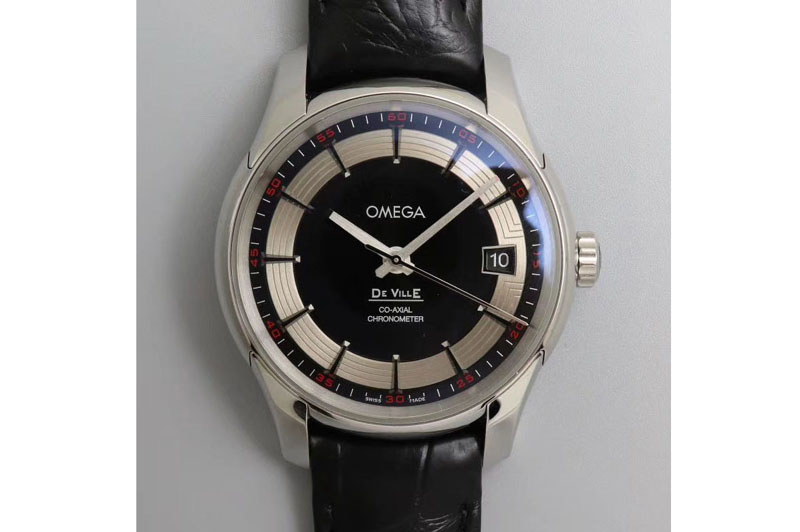Omega De Ville Hour Vision 41mm SS VSF 1:1 Best Edition Black/Silver Dial on Black Croco Leather Strap A8500 Super Clone