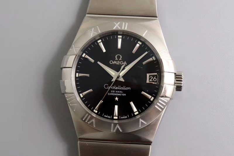 Omega Constellation 38mm SS VSF 1:1 Best Edition Black Dial Stick Markers on SS Bracelet A8500 Super Clone