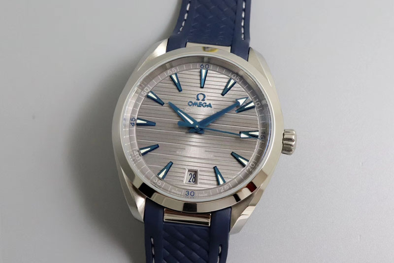 Omega Aqua Terra 150M Master Chronometers 3S 1:1 Best Edition Gray Dial Blue Hand on Blue Rubber Strap A8900 Super Clone