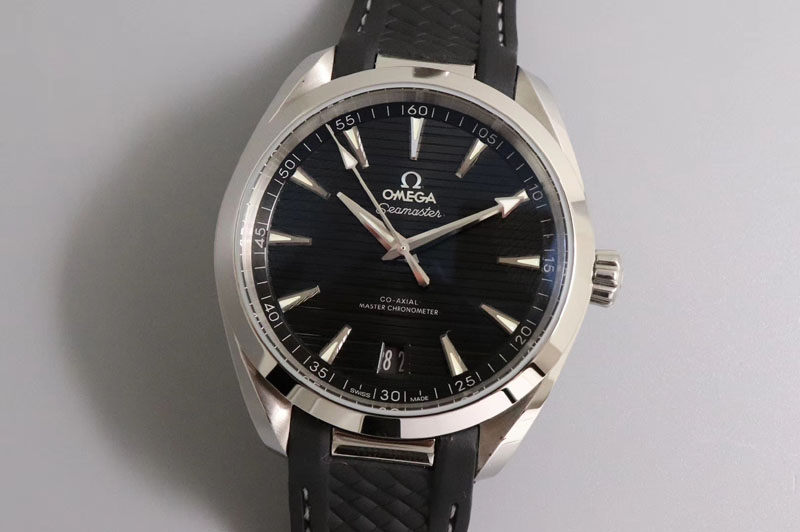 Omega Aqua Terra 150M Master Chronometers VSF 1:1 Best Edition Black Dial SS Hand on Black Rubber Strap A8900 Super Clone