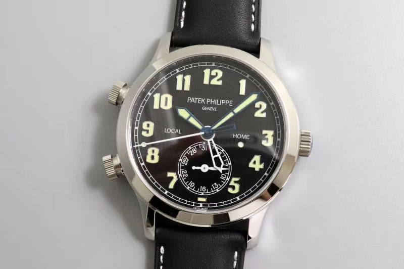 Patek Philippe Calatrava 5524G Pilot Travel Time GRF Blue Dial on Black Leather Strap MIYOTA 9015