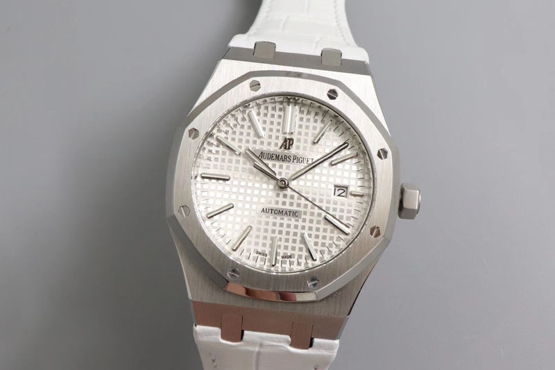 Audemars Piguet Royal Oak 41mm 15400 SS OMF 1:1 Best Edition White Textured Dial on White Leather Strap A3120