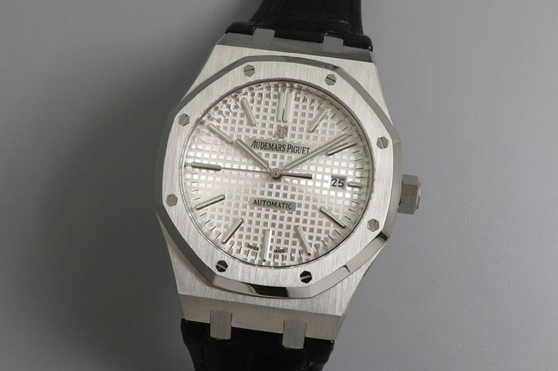 Audemars Piguet Royal Oak 41mm 15400 SS OMF 1:1 Best Edition White Textured Dial on Black Leather Strap A3120