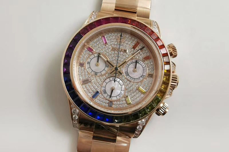 Rolex Daytona 116595RBOW RG Rainbow Crystal SGP Best Edition Diamonds Dial on RG Bracelet A7750