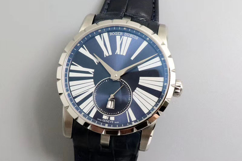 Roger Dubuis Excalibur 42mm Dbex0535 SS PF 1:1 Best Edition Blue Dial on Blue Leather Strap A830