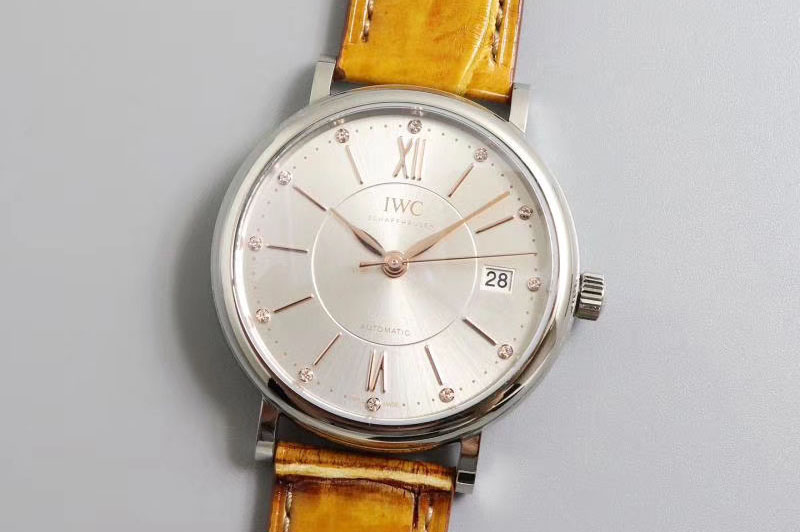 IWC Portofino Automatic 37 SS M+F 1:1 Best Edition Silver Dial on Brown Crocodile Strap A35111